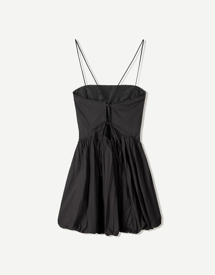 Mini dress with balloon skirt-Black-5