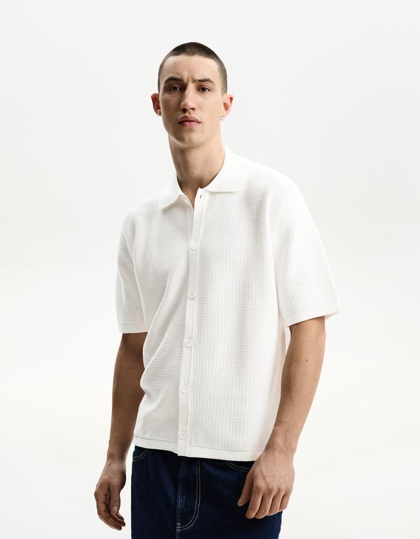 Textured short sleeve shirt-White