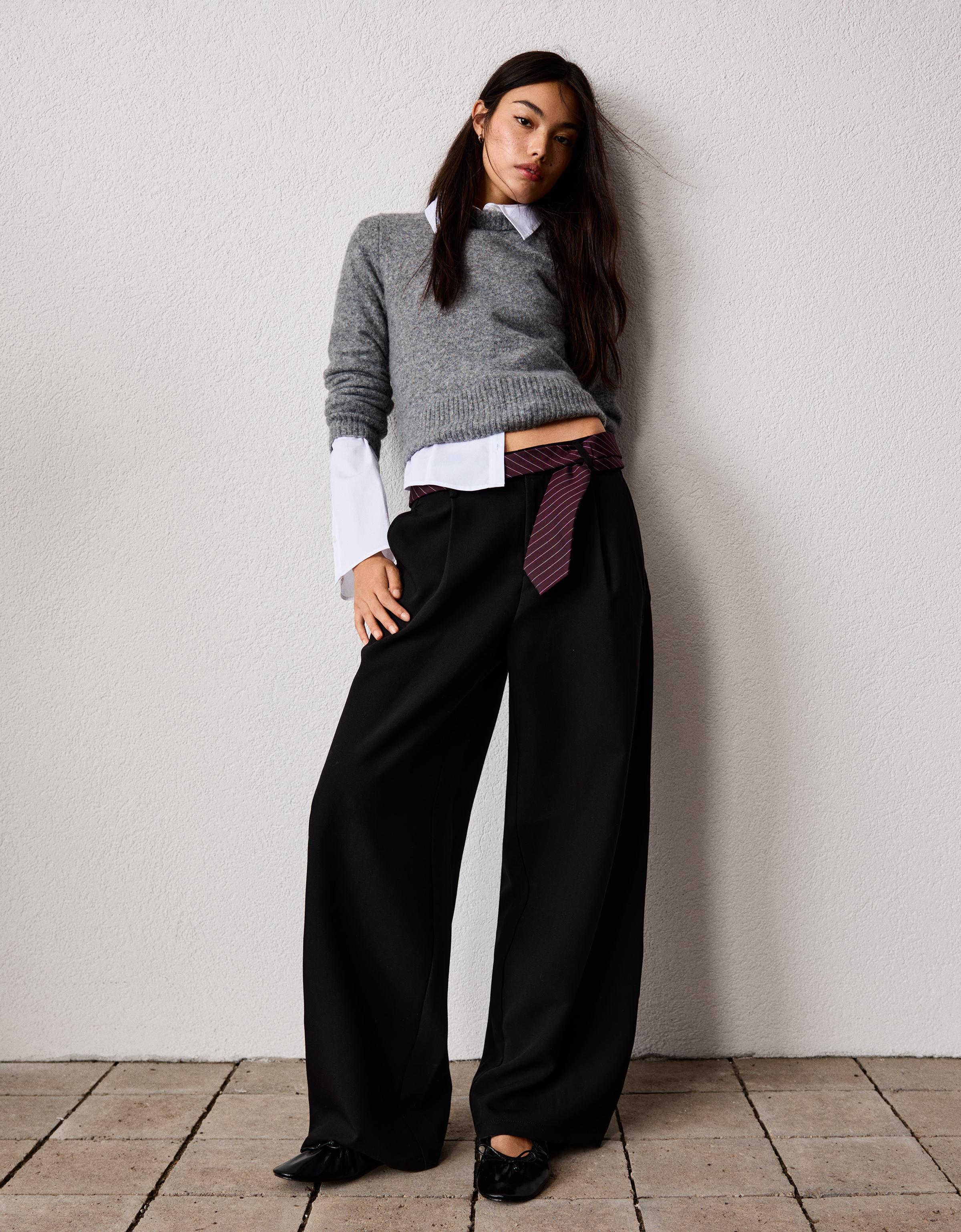 Bershka Voluminöse Hose Aus Doppeltem Stoff Damen 42 Schwarz