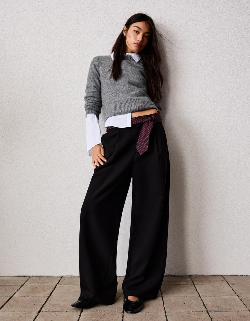 Pantaloni ampi doppio tessuto-Nero