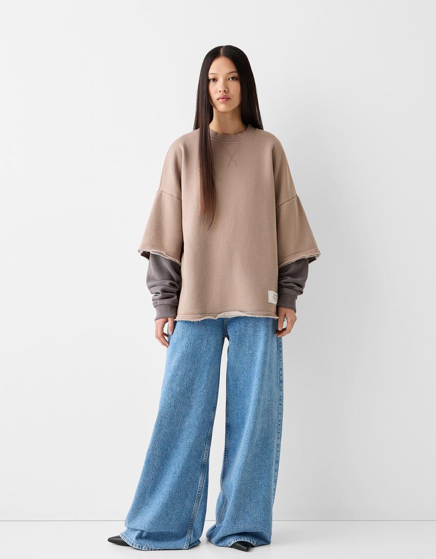 سويت شيرت بأكمام مزدوجة-زهري-3