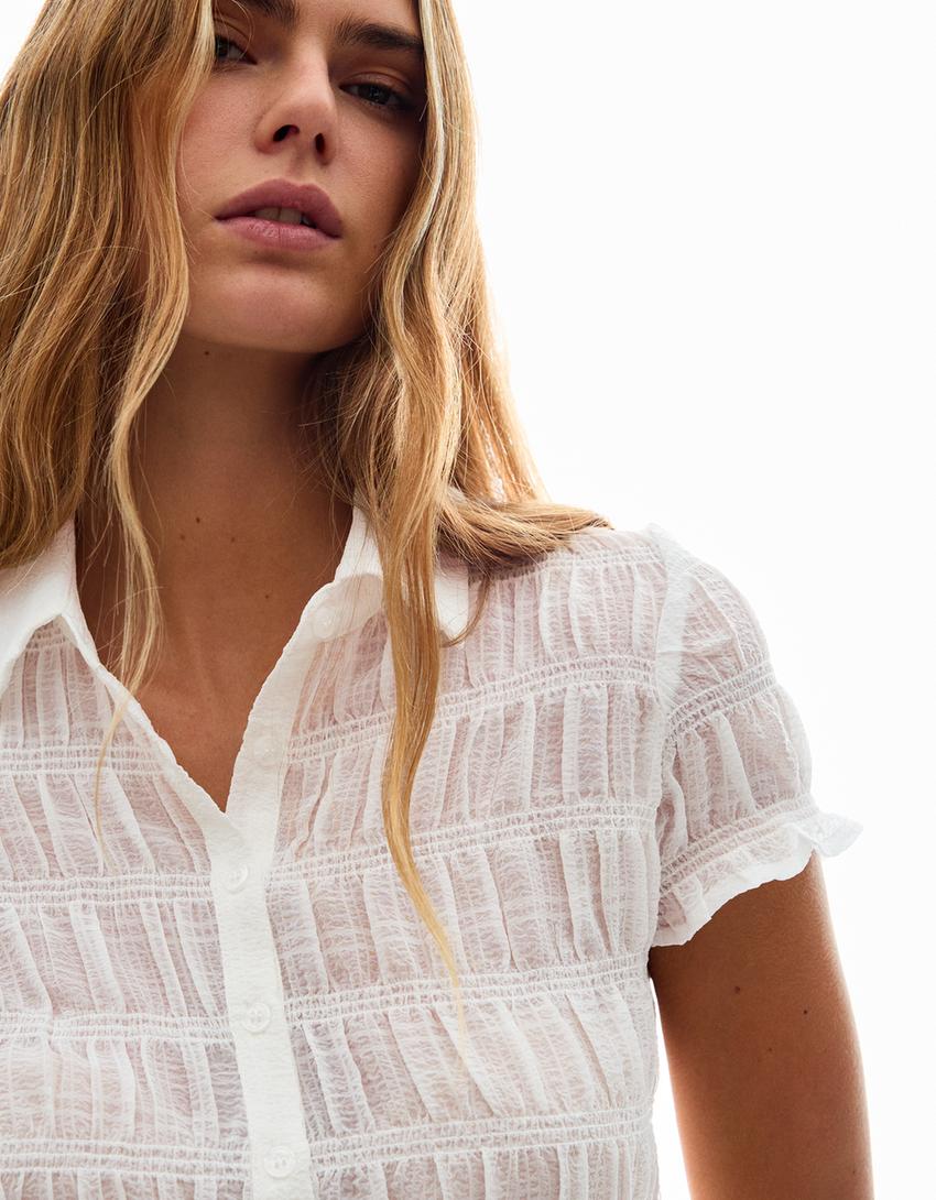 Košulja kratkih rukava sa naborima-Bela