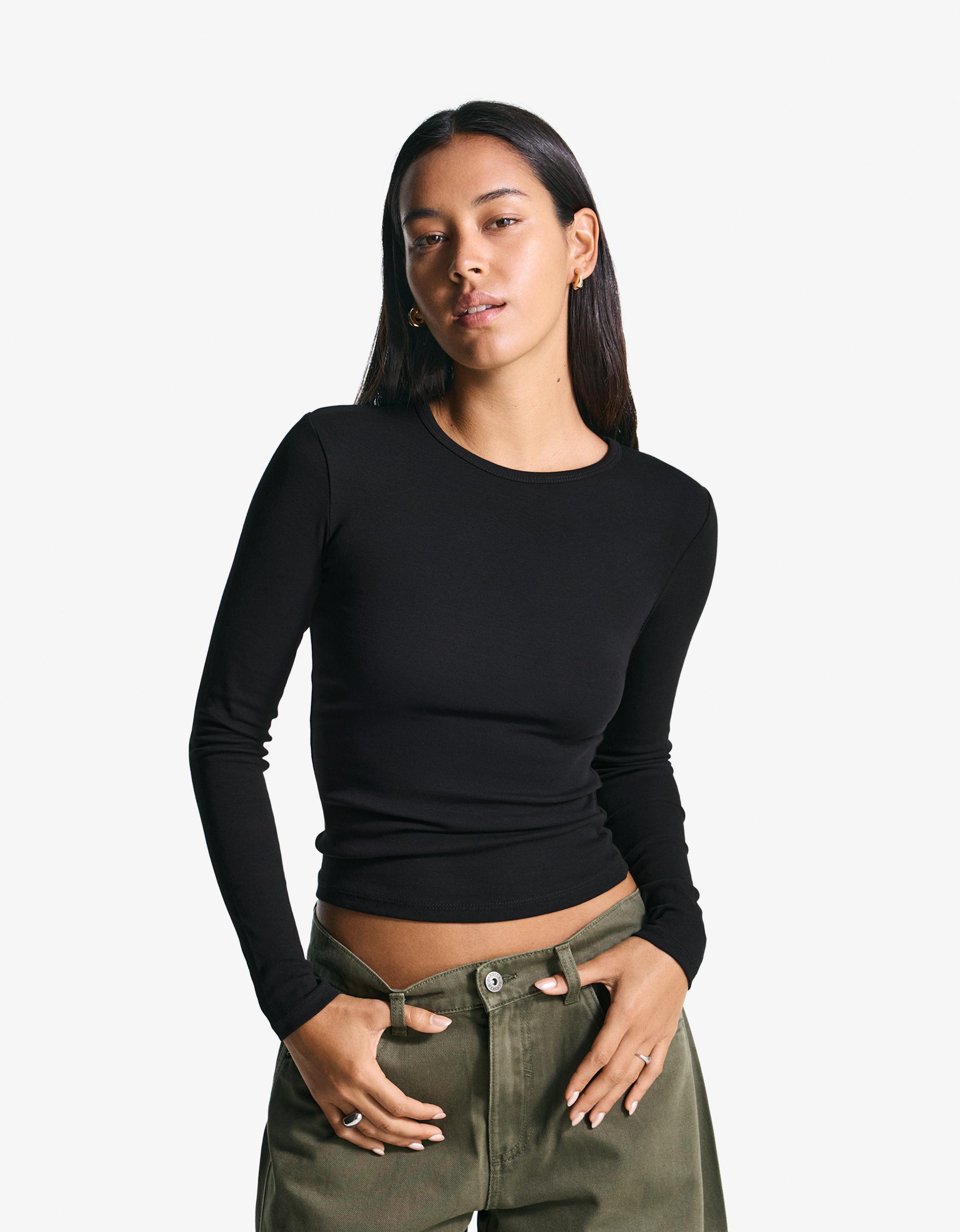 Bershka Langarmshirt Damen S Schwarz