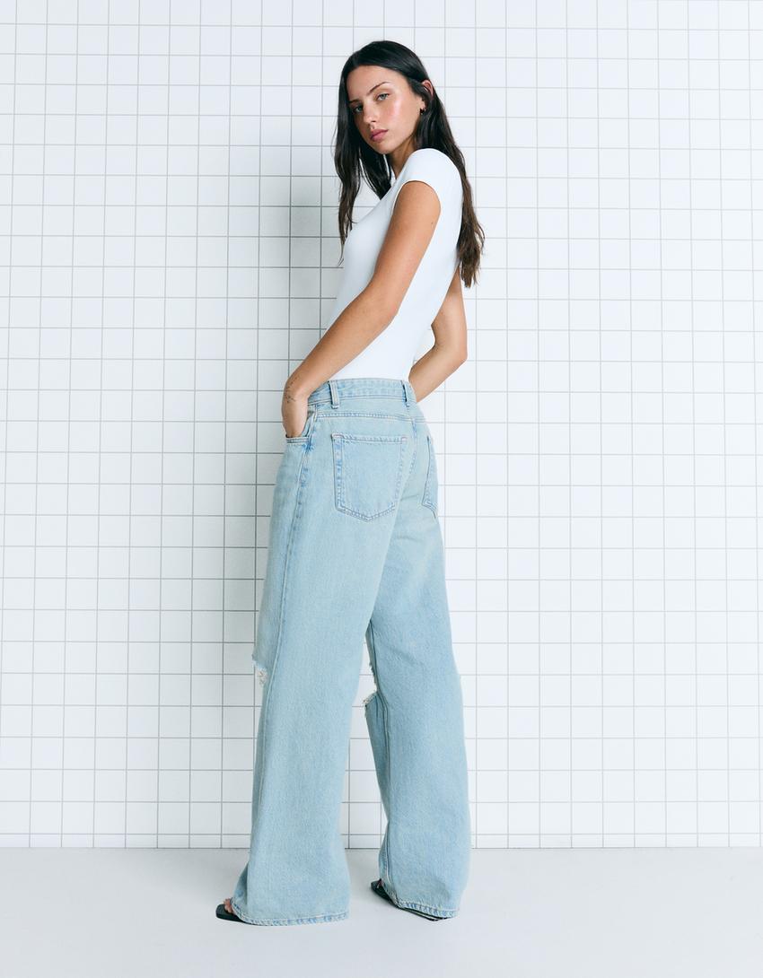 Jeans wide leg rotos-Azul-1