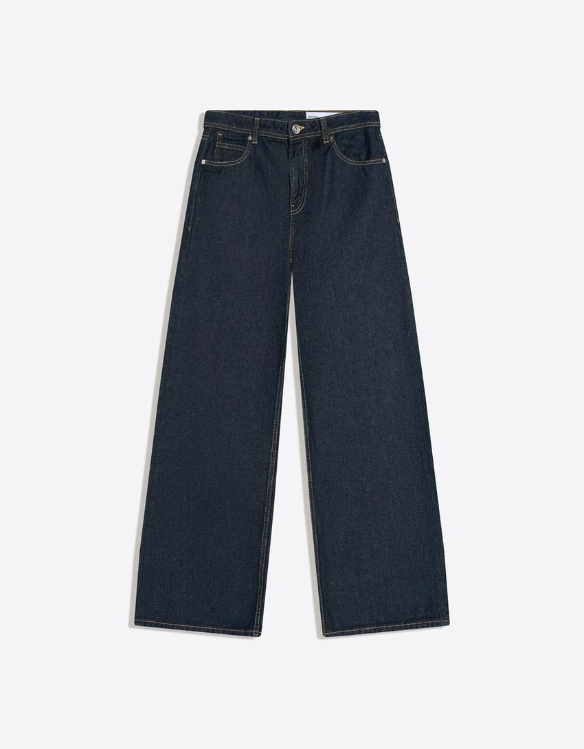 Blugi baggy talie medie-Bleumarin