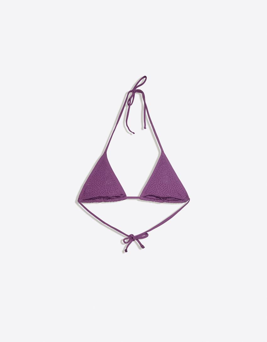 Haut de bikini triangle à strass-Violet