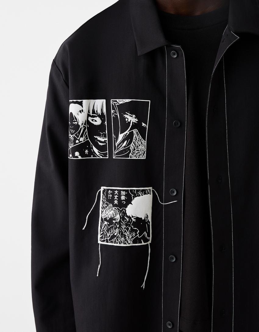 قميص بطبعة جونجي إيتو-أسود-6