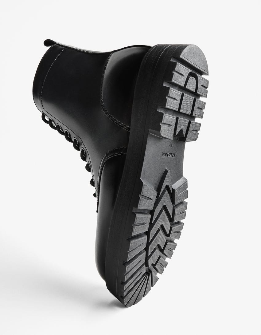 Lace-up track sole ankle boots-BLACK