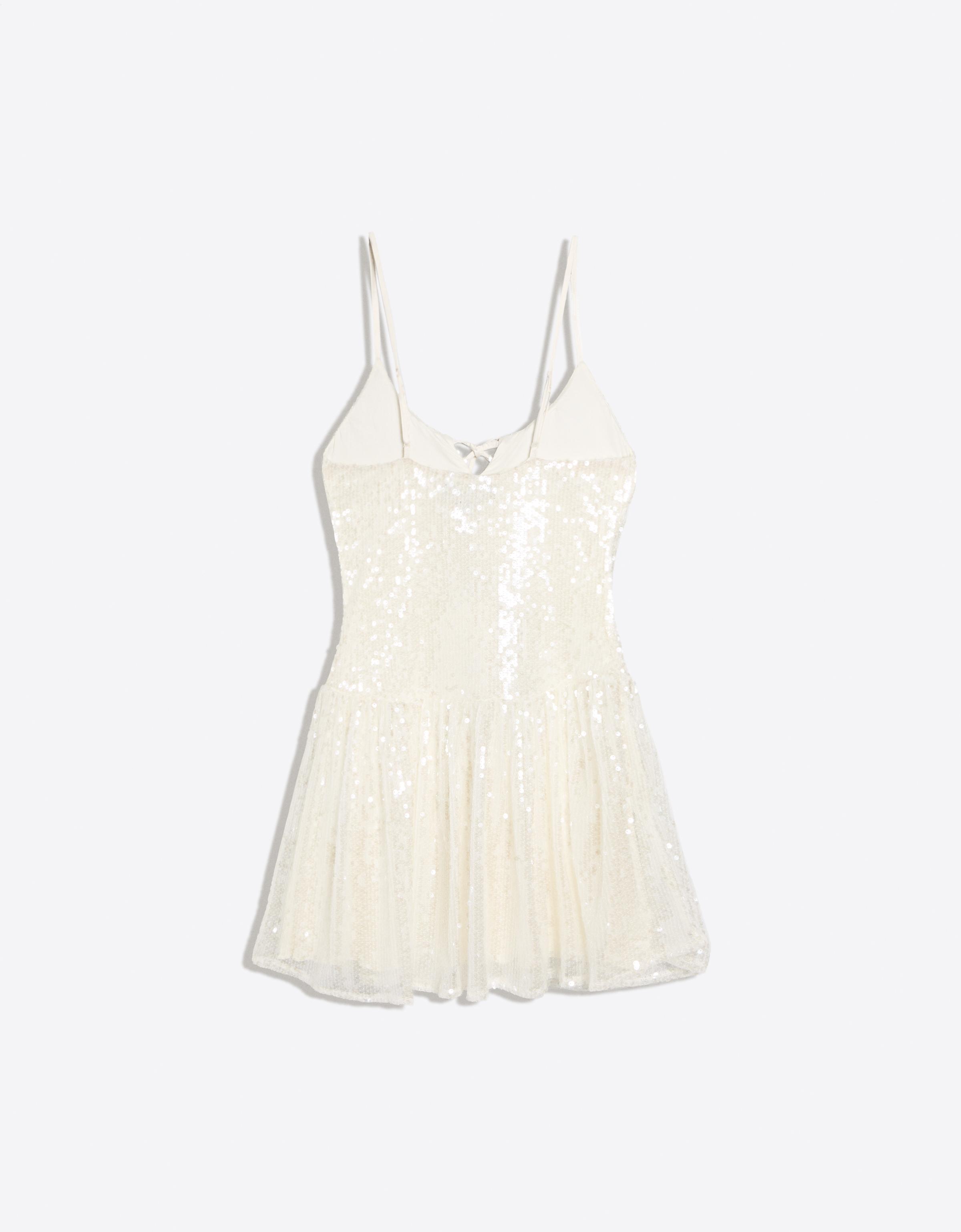 Strappy sequin mini dress with flared skirt — Cream