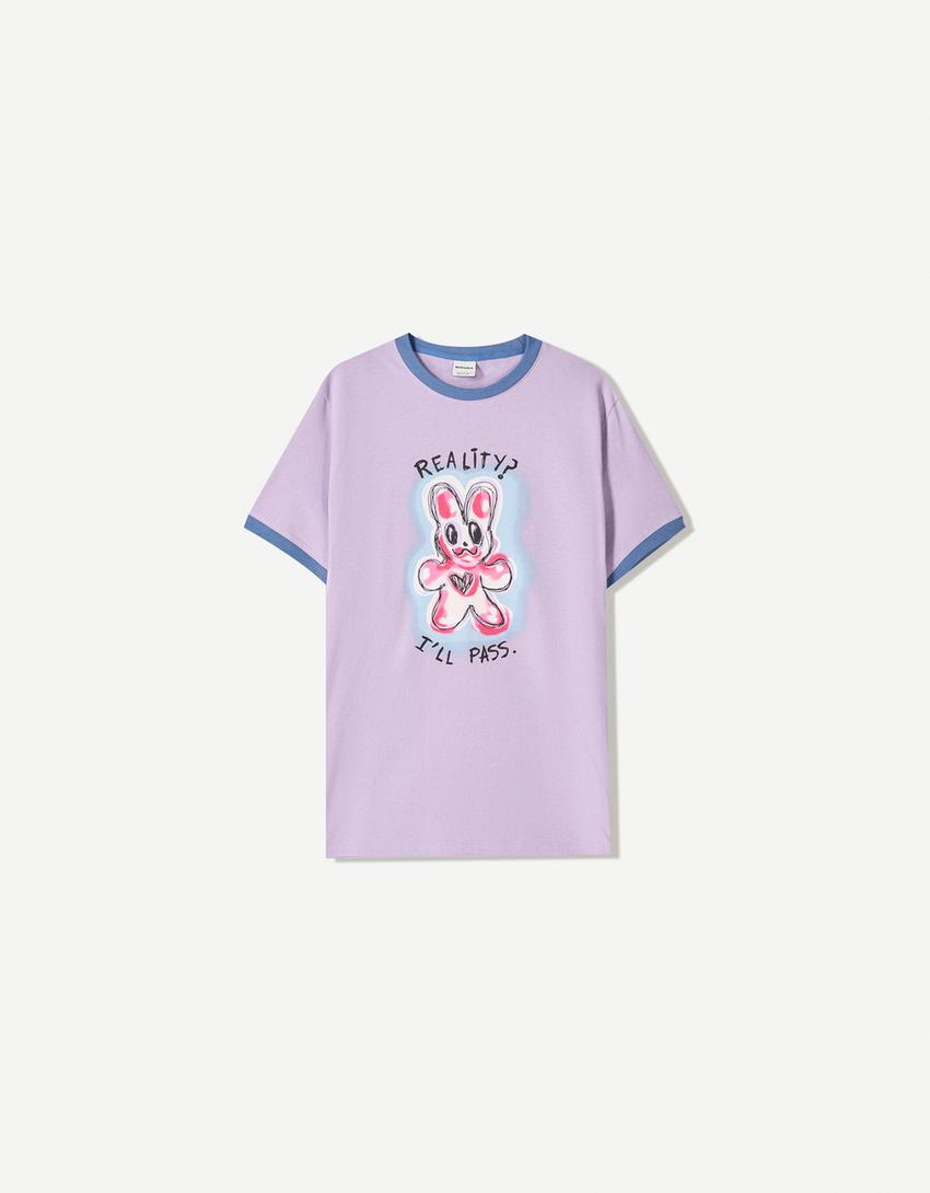 T-shirt manches courtes contrastant imprimé-Violet-0