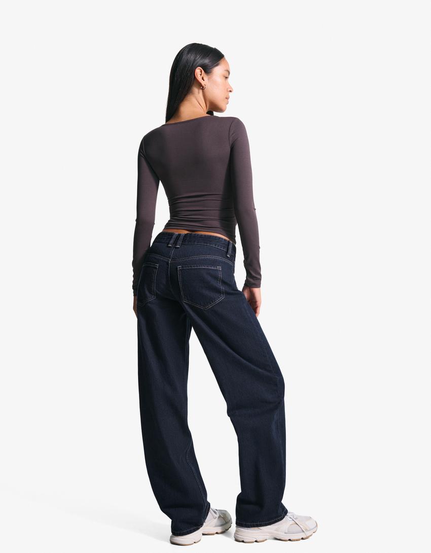 Jeans baggy fit barrel fit taille basse-Marine