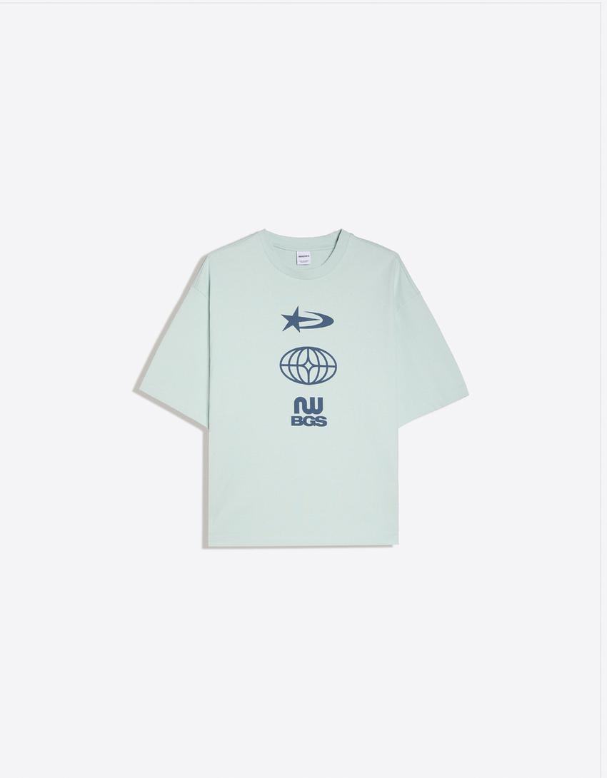 Print boxy fit T-shirt-Light blue