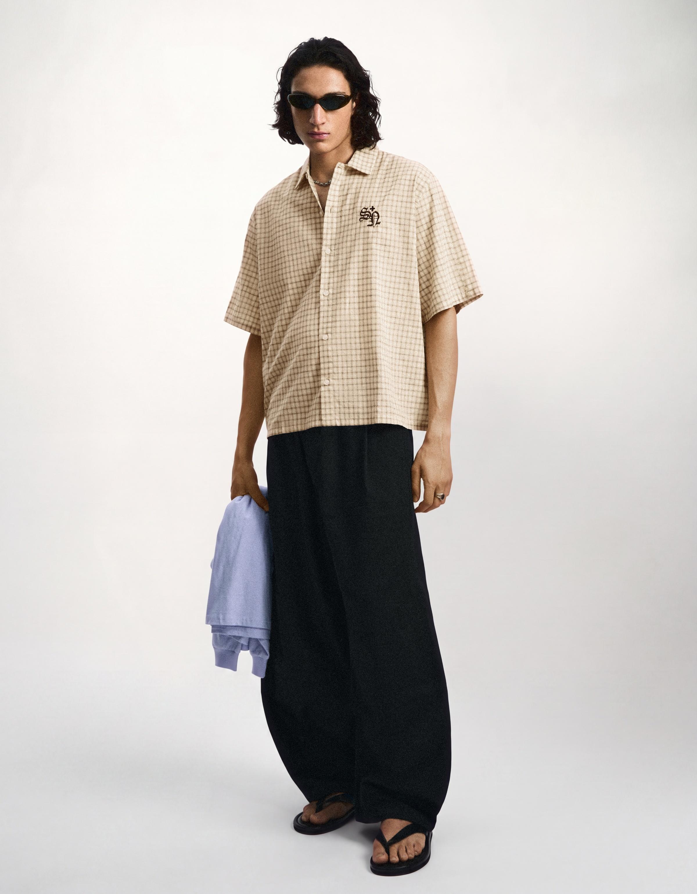Embroidered short sleeve shirt — Beige