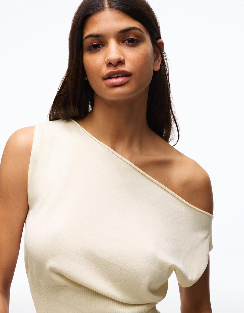 Boat neck top-Cream
