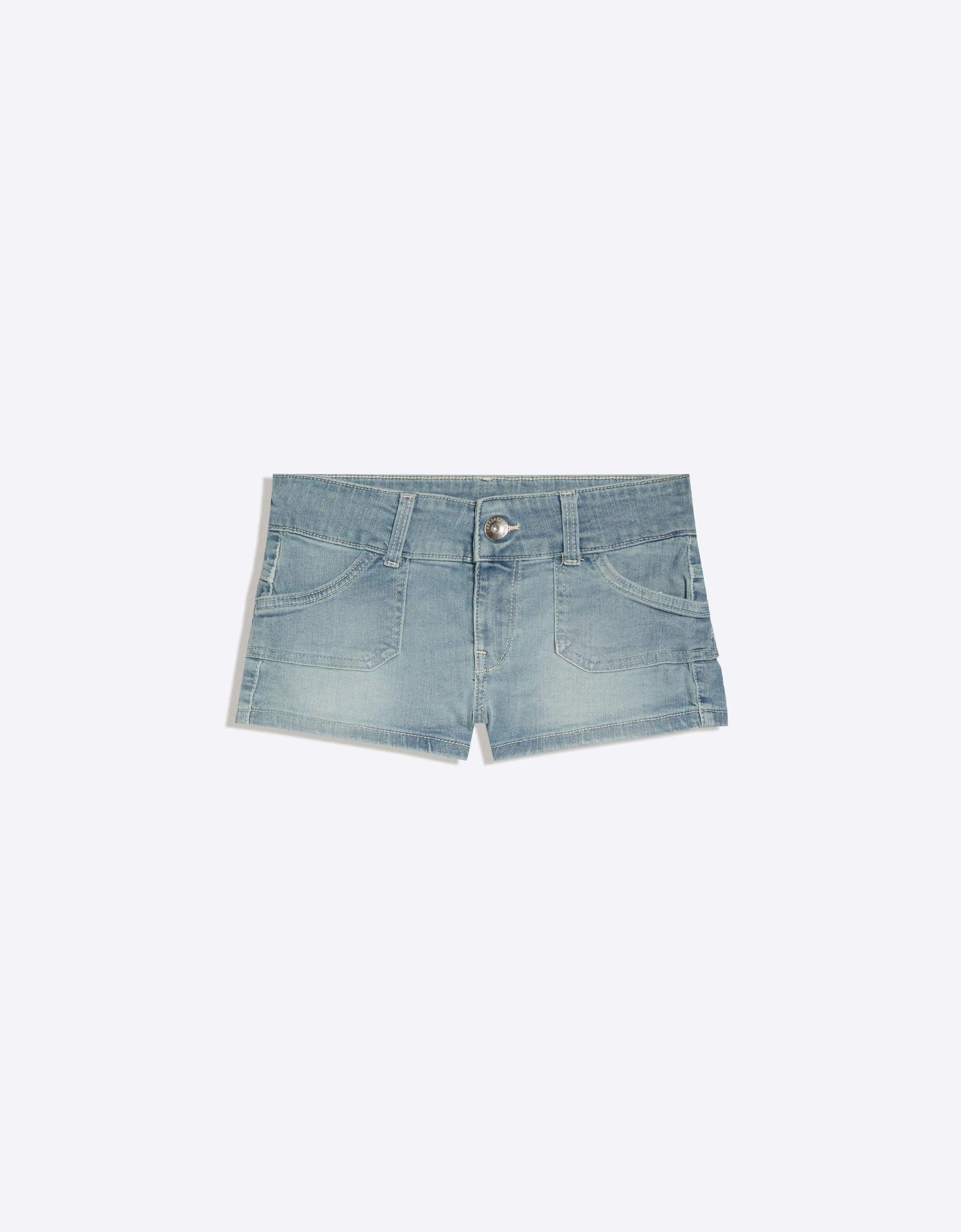 Printed denim shorts — Light blue