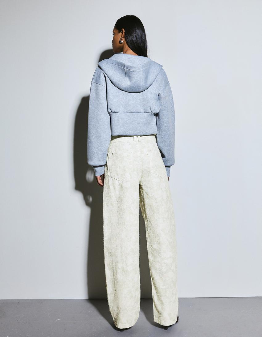 Düşük bel dokulu ve desenli baggy fit jean-Kahverengi