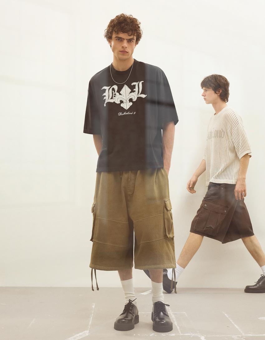 Boxy fit waffle-knit T-shirt-Black