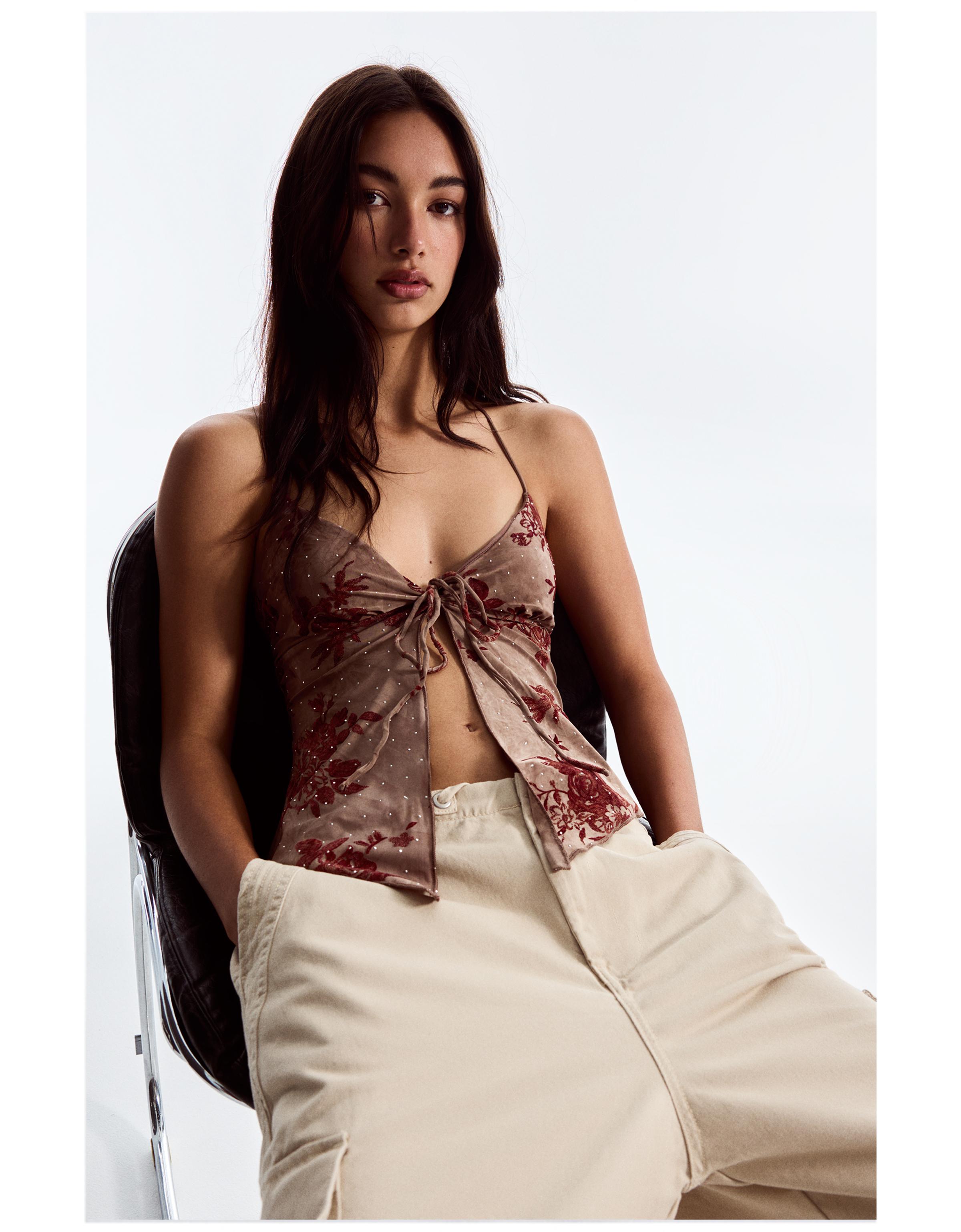 Printed halter top — Brown