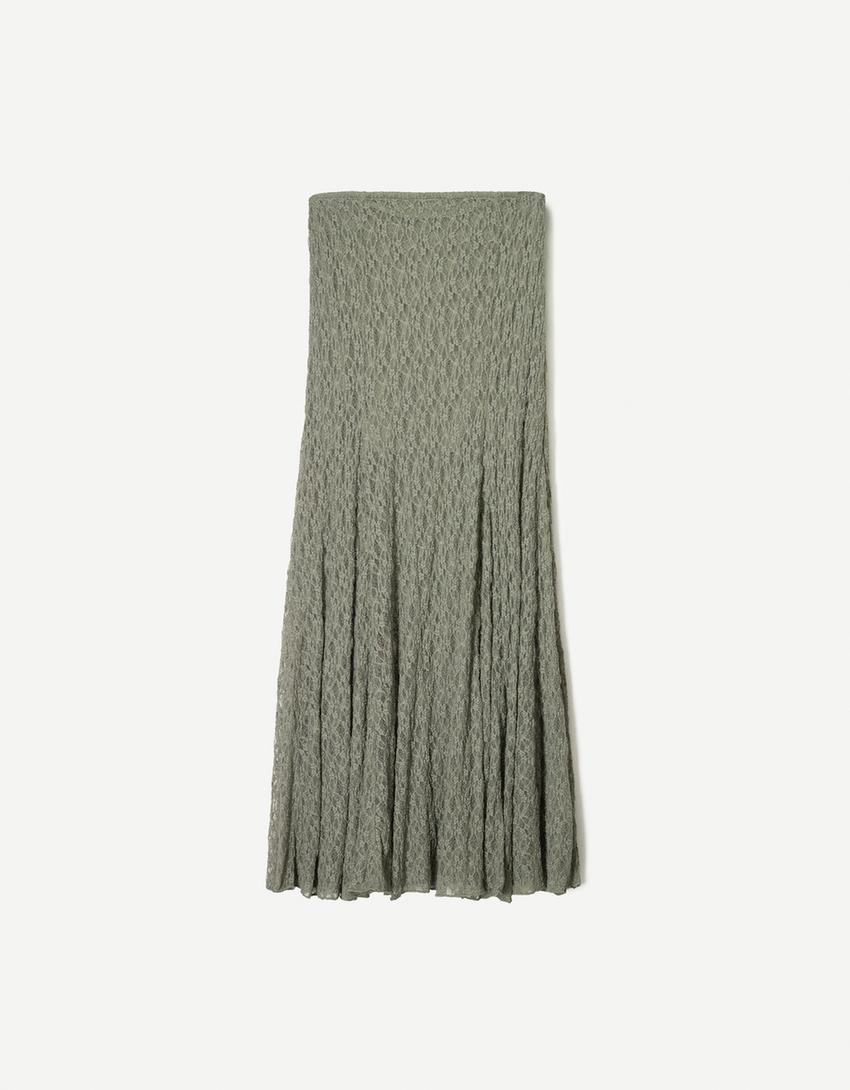 Csipke midiszoknya-Khaki-4
