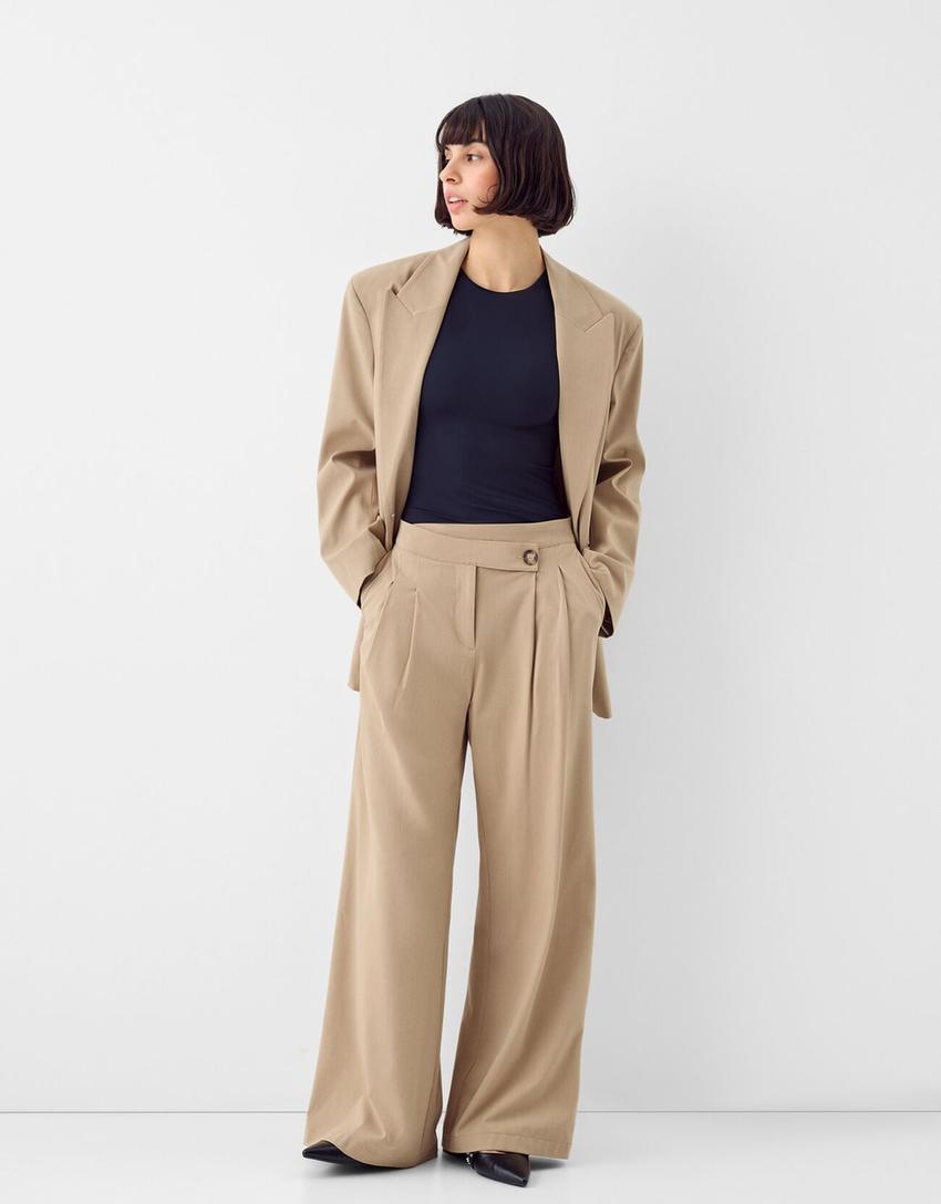 Pantalon jambe large coupe tailleur-Camel-0