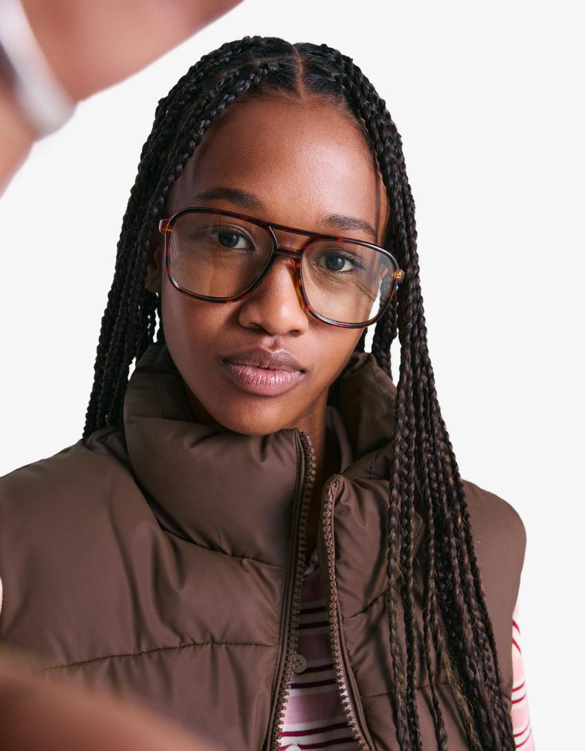 Cropped puffer gilet-Brown