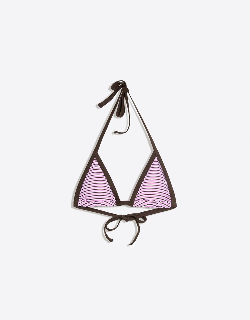 Top bikini triangolare a contrasto-Rosa
