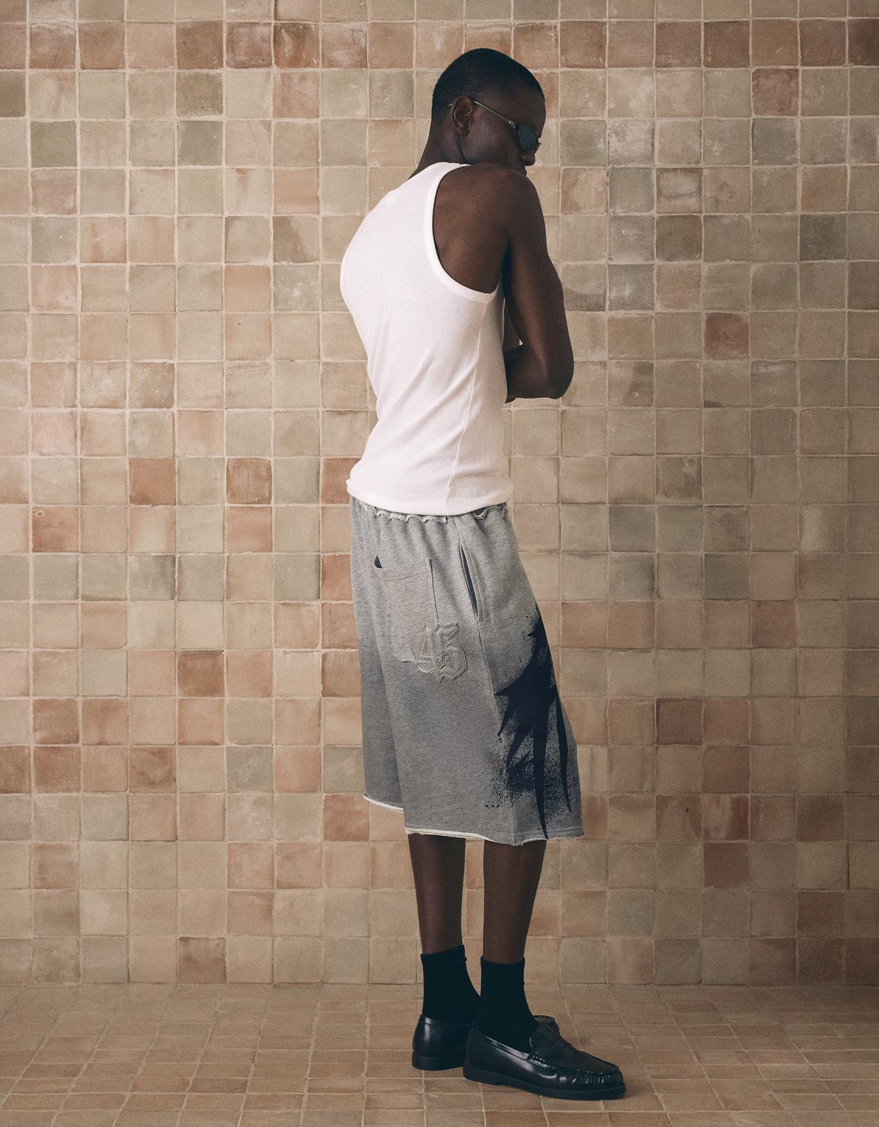 Washed jersey Bermuda shorts with print — Grey