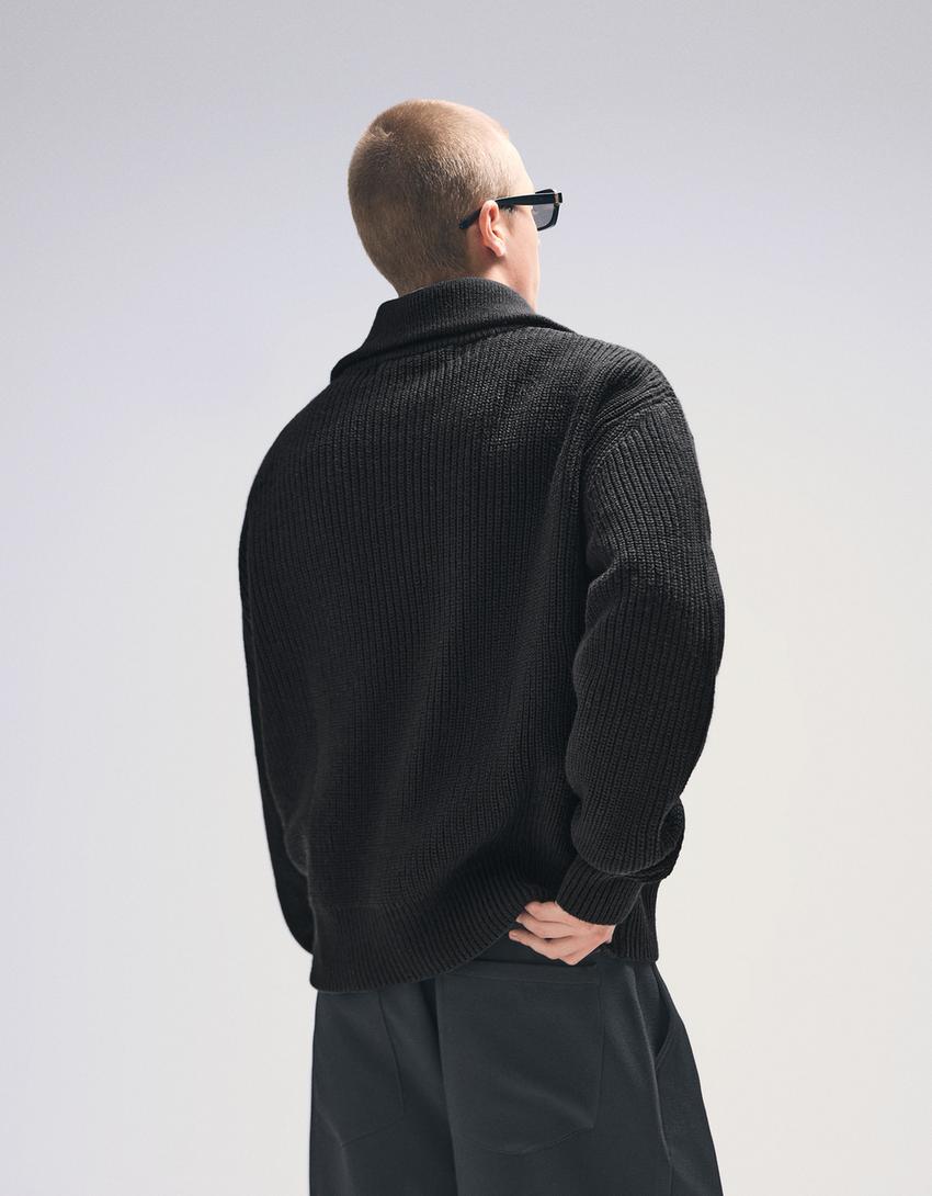 Veste zippée brodée-Noir