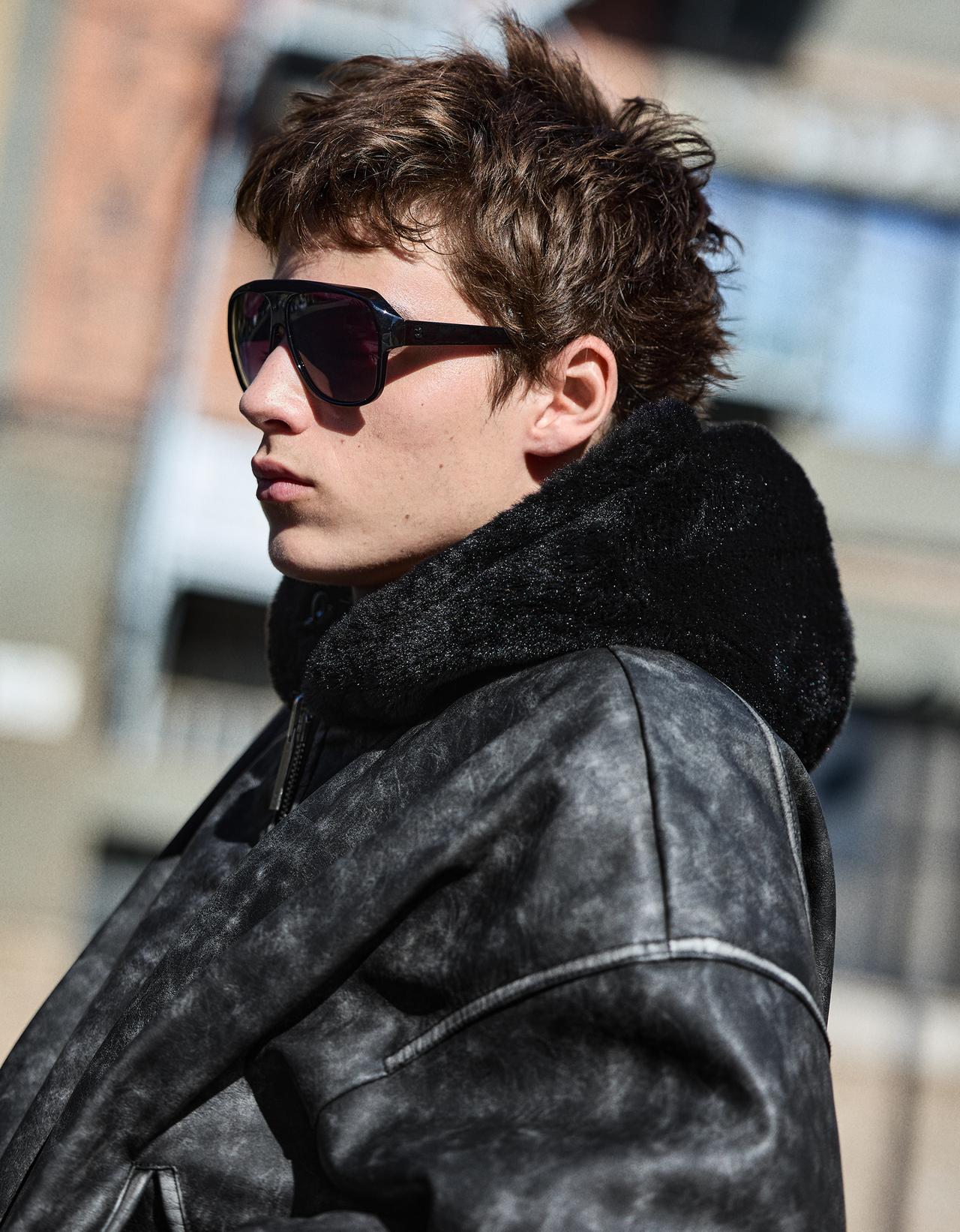 Reversible hood faux fur jacket — Black