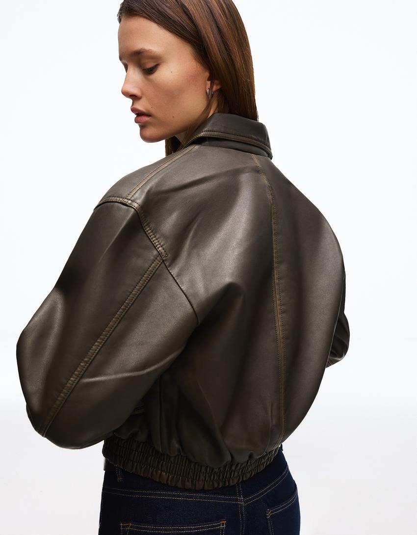 Kunstlederjacke-Braun