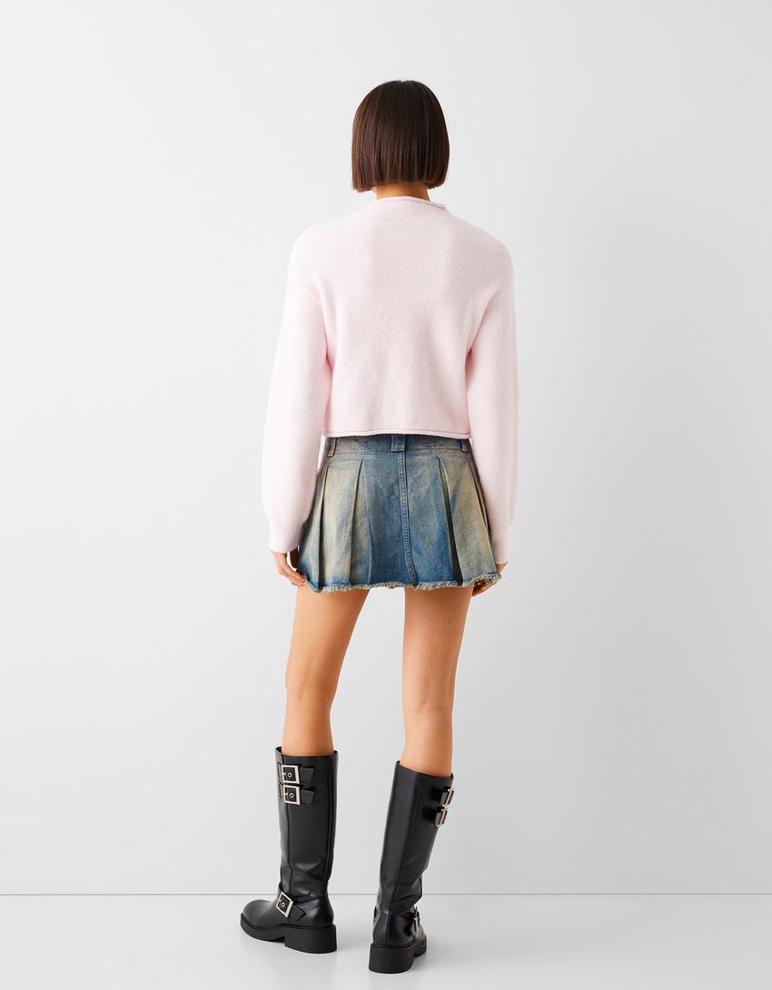 سويتر ناعم برقبة عالية-زهري-1