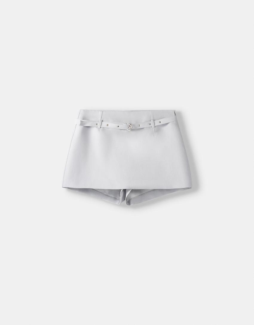Mini skirt with buckled belt-Grey-4