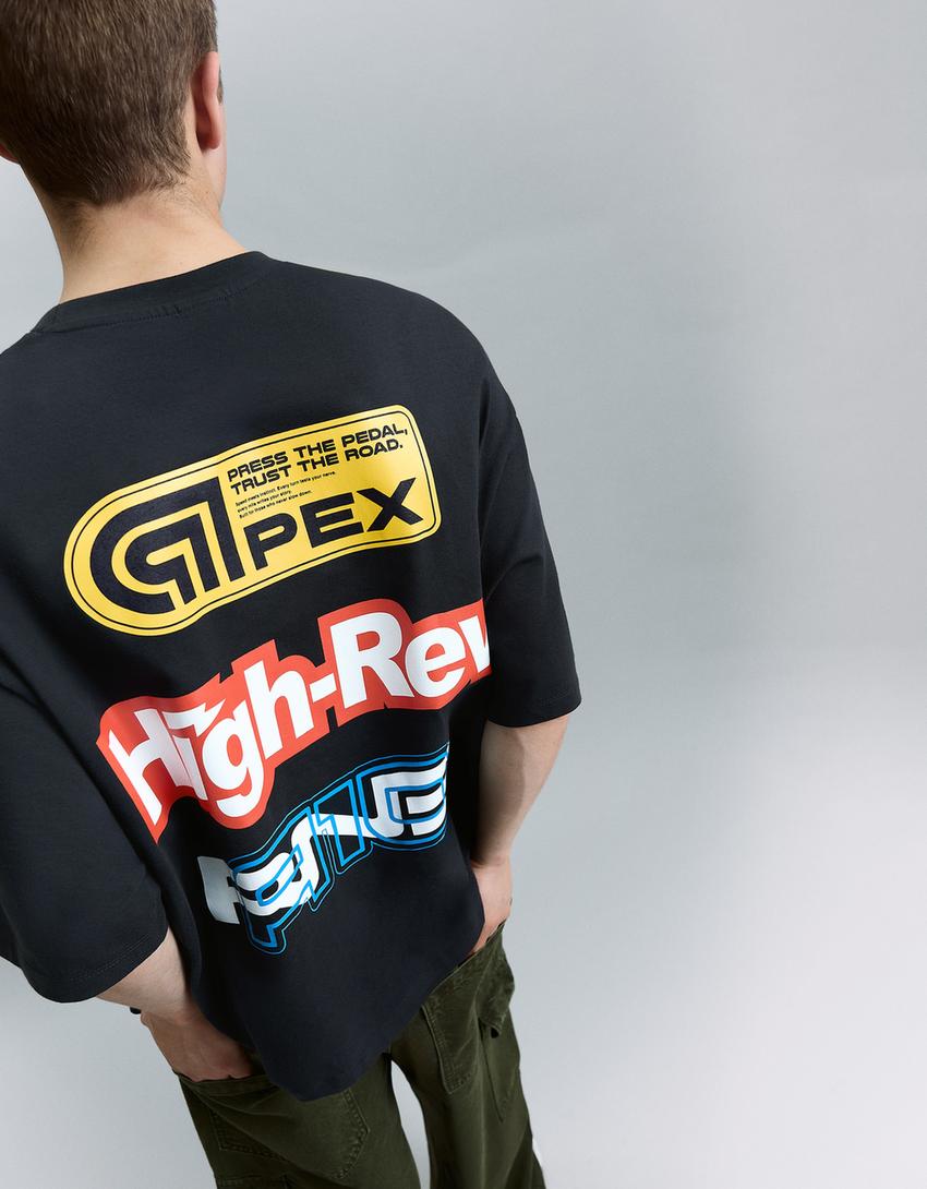 T-shirt manches courtes imprimé-Marine