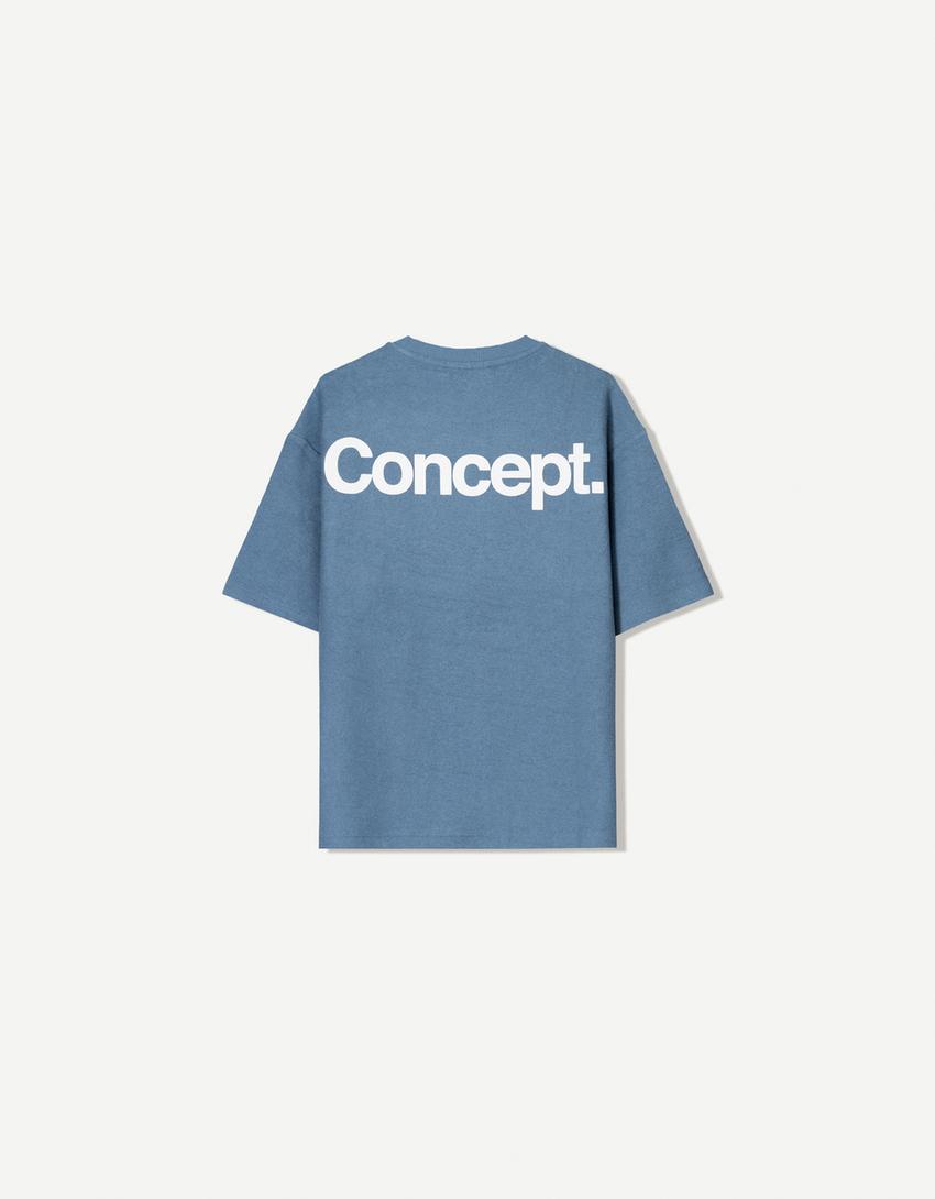 T-Shirt aus Plüschgewebe mit Print-Blau-5