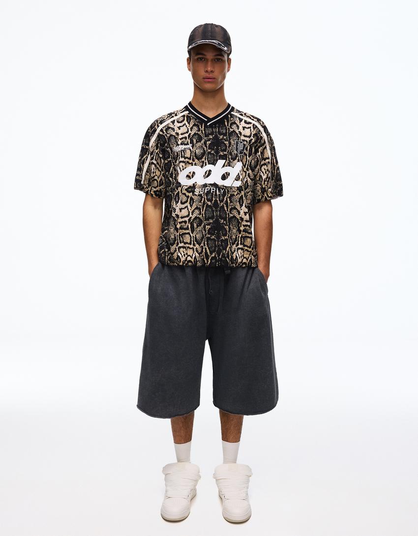T-shirt manches courtes sport imprimé-Marron