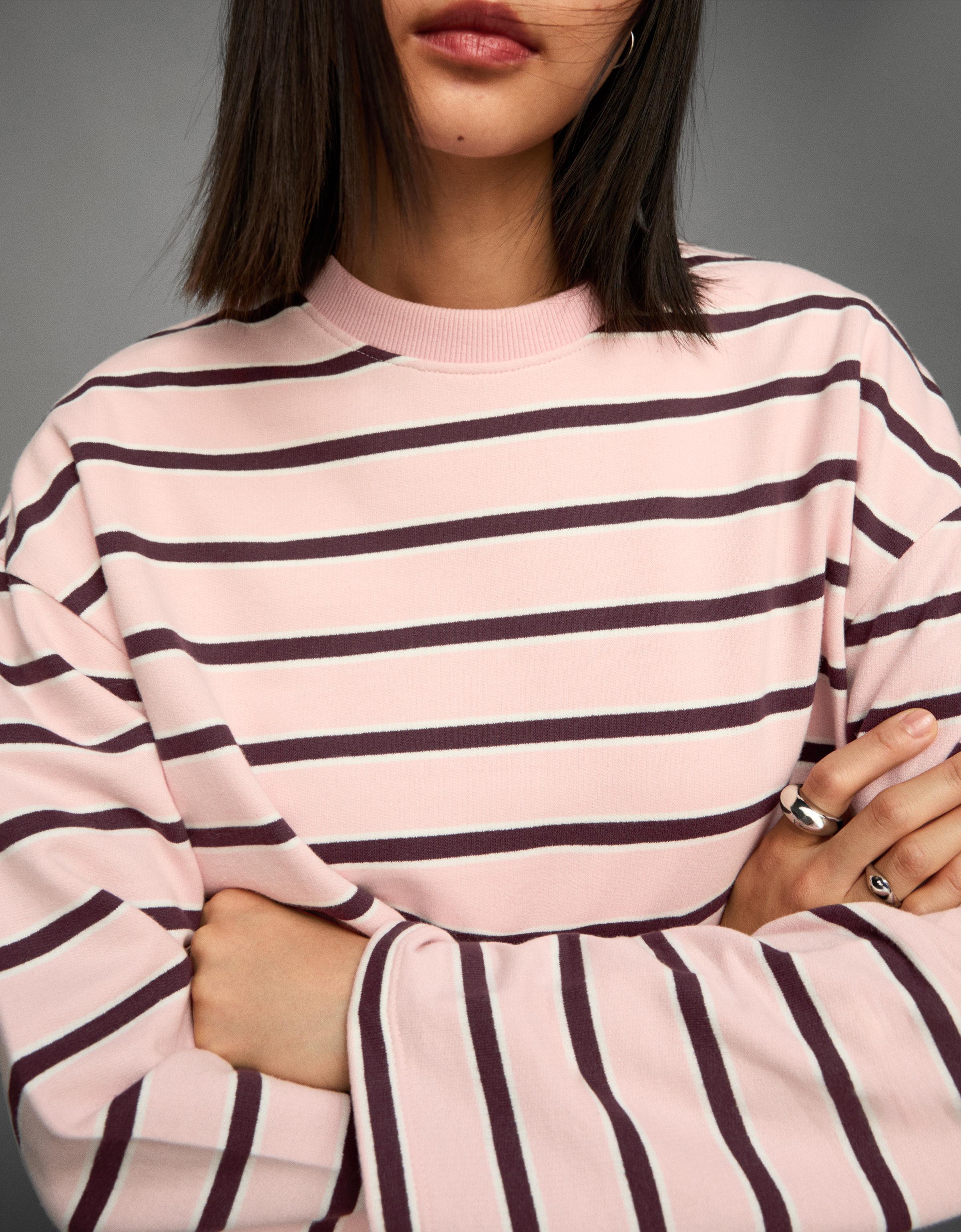 Bershka Gestreifter Jersey Damen Xs Rosa