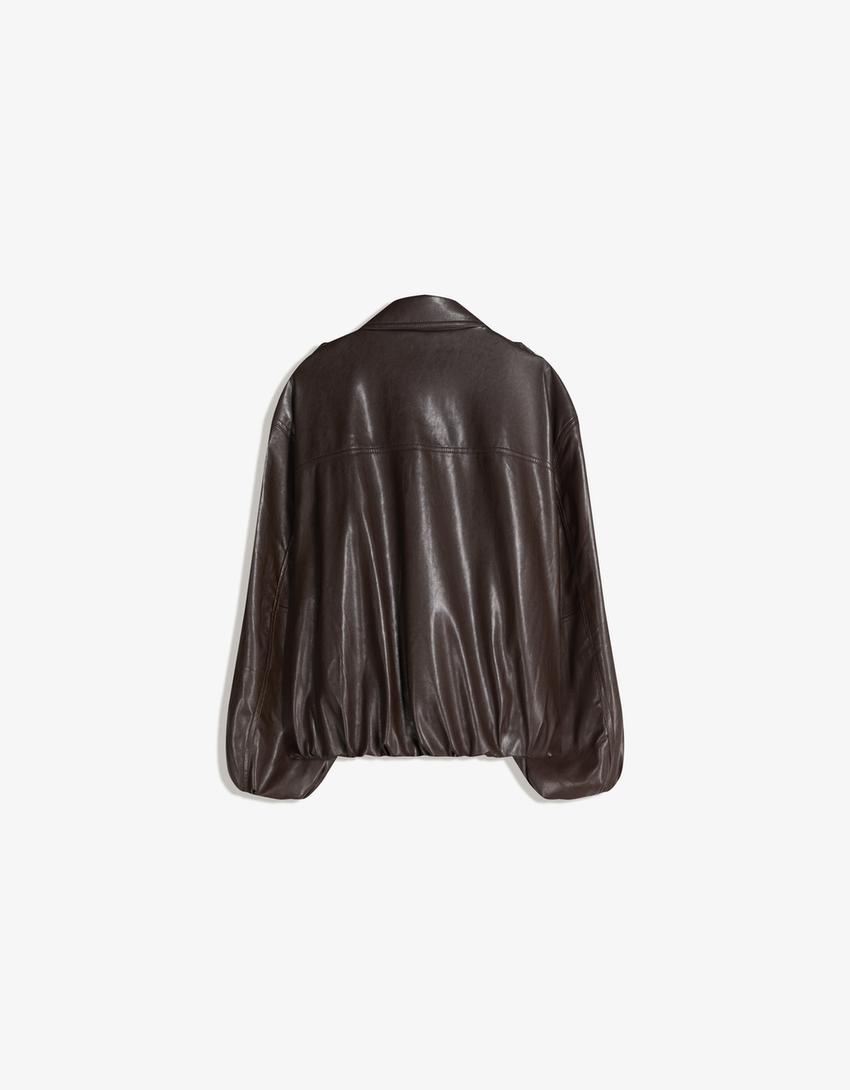 Giubbotto effetto pelle a palloncino-Marrone