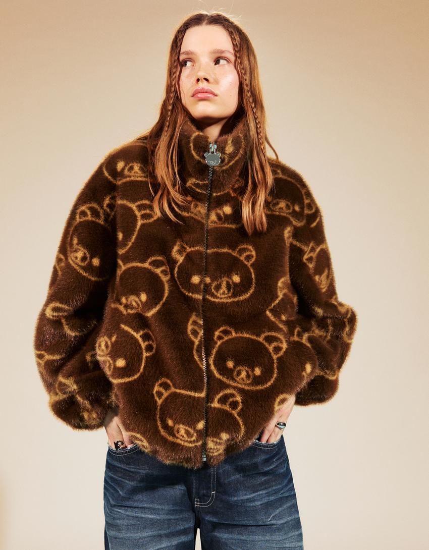 Rilakkuma Jacke aus Kunstfell-Camel