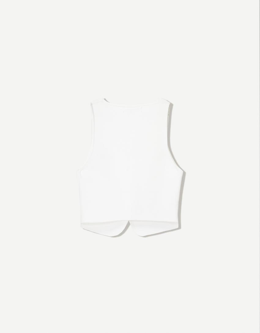 V-neck vest-White-4