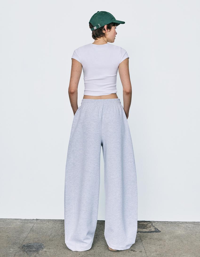 Pamuklu barrel fit pantolon-Gri-1