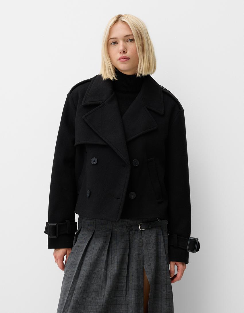 Korte zachte trenchcoat-Zwart
