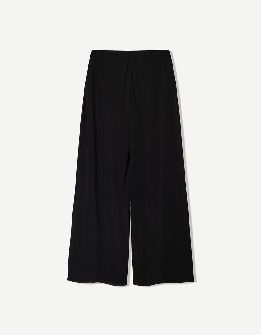 Transparente Wide-Leg-Hose aus Crêpe-Schwarz-5