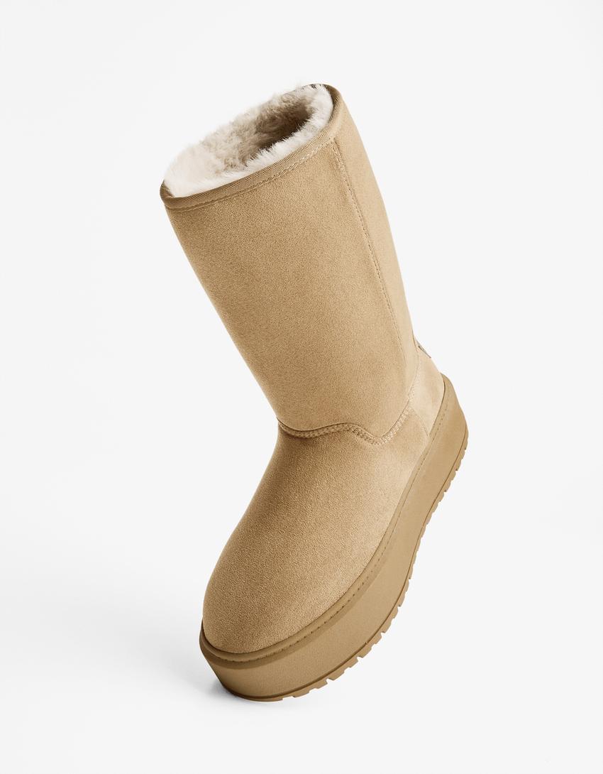 Platform boots with faux fur lining-SAND-2