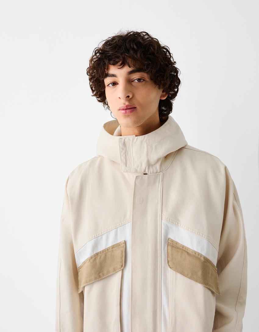 Casaco denim capuz color block-Cru-2