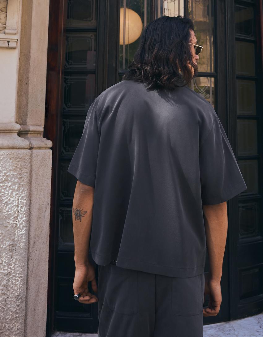 Fluid boxy short sleeve shirt-Navy