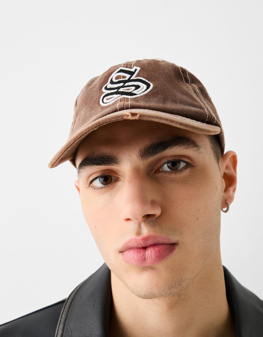Faded cap with embroidery-Brown-3
