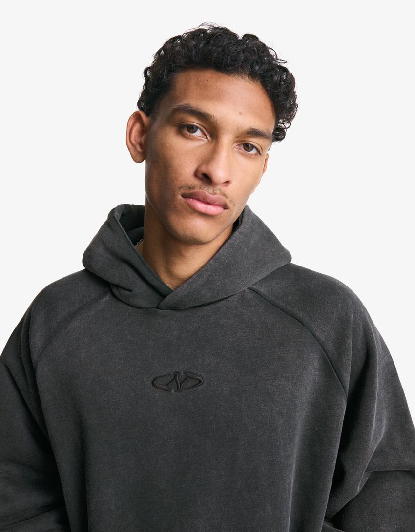 Boxy fit hoodie-Grey-2