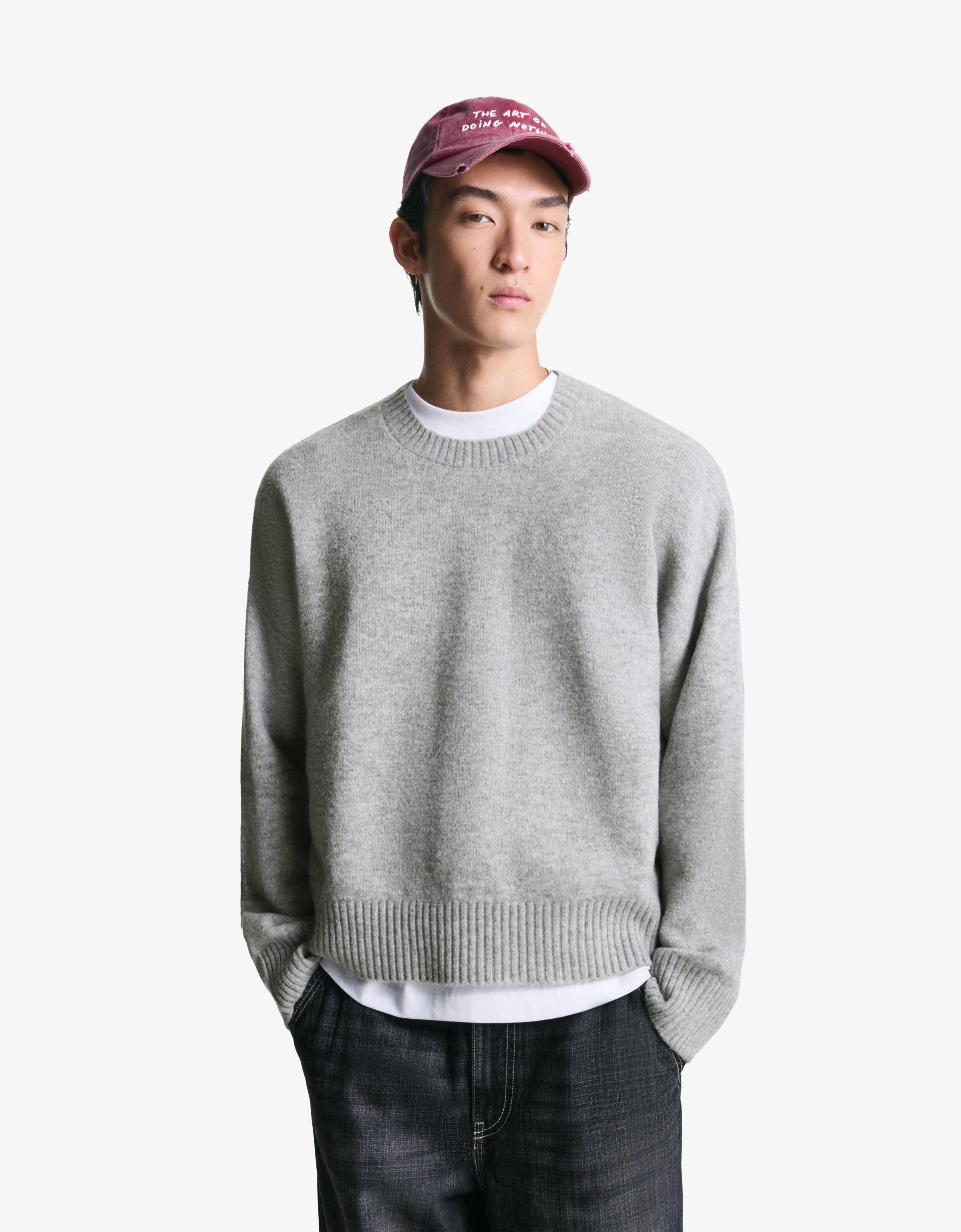 Bershka Cropped-Pullover Herren M Grau