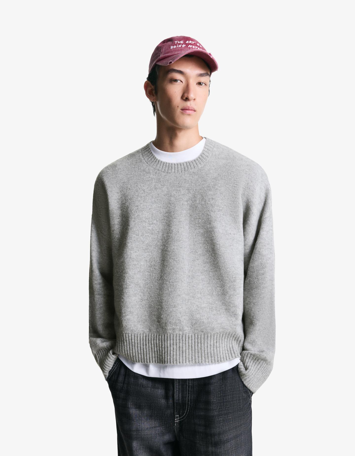 Bershka Jersey Cropped Hombre Xl Gris