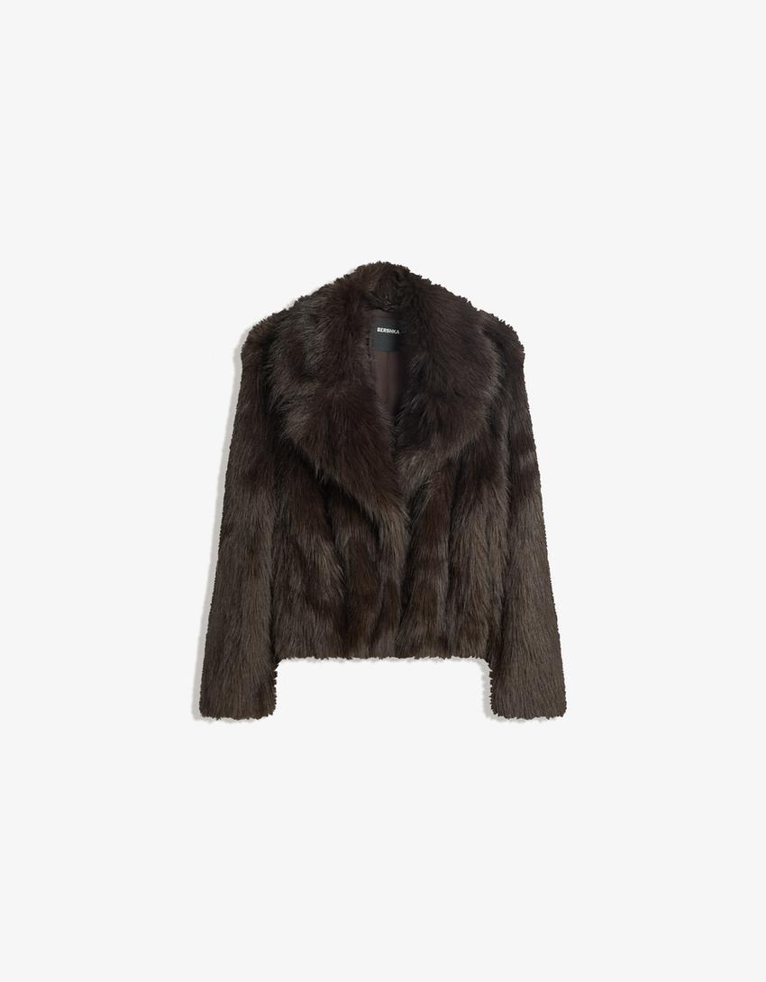 Blouson fausse fourrure-Marron